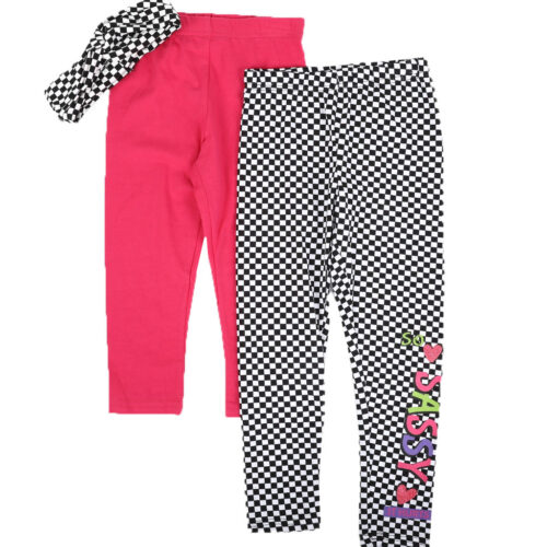 Toddler Girls Twin Pack Leggings W/Headband - Pink & Checkered