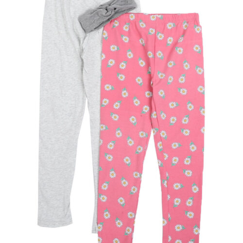 Girls Twin Pack Leggings - Pink Daisy and Heather Grey