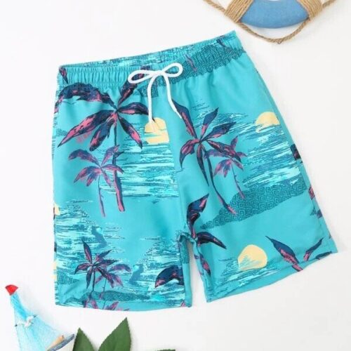 Boys Swim Shorts Palm Tree Print - Blue