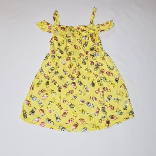 Girls Cold Shoulder Pineapple Print Dress - Yellow