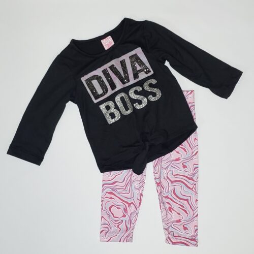 Baby Girl Real Love Diva Print Legging and Top 2pc Outfit