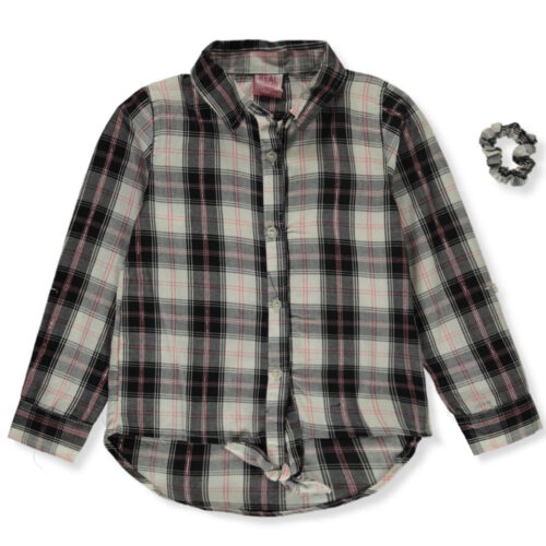 Girls 2pc Shirt and Scrunchie Set - Plaid
