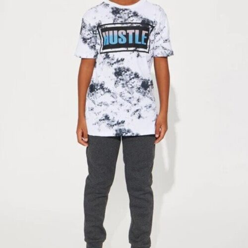 Boys Hustle Right Print Shirt and Jogger 2Pc Set - Grey Combo