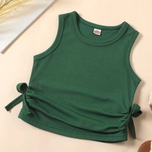 Girls Bow Side Ruched Tank Top - Green