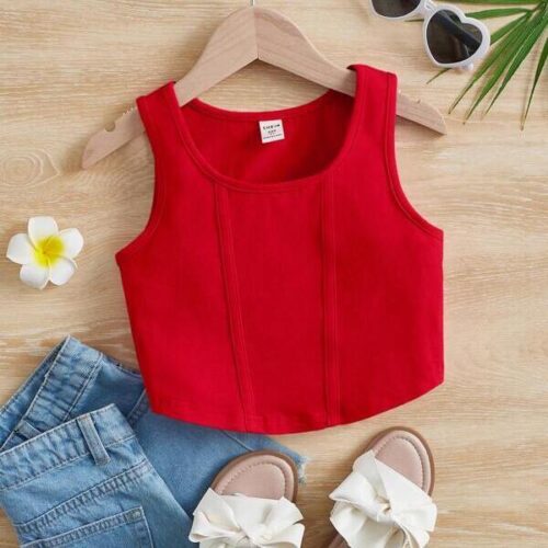 Girls Solid Tank Top - Red