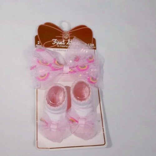 Infant Bootie and Headwrap Set - Rainbow Pink