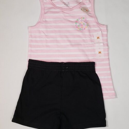 Toddler Girls Pink Stripe Top and Black Shorts - 5T