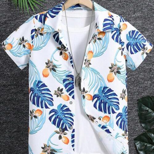 Boys Leaf Print Short Sleeve Shirt