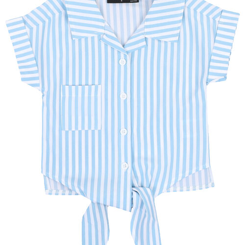 Girls Tie Front Stripe Shirt - Blue