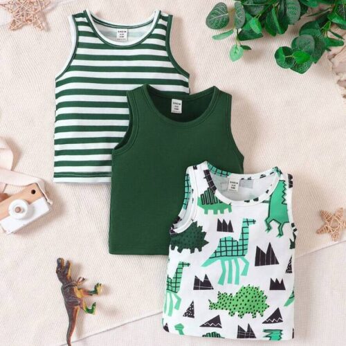 Baby Boy Solid Color, Cartoon Striped and Pattern Vest - Green