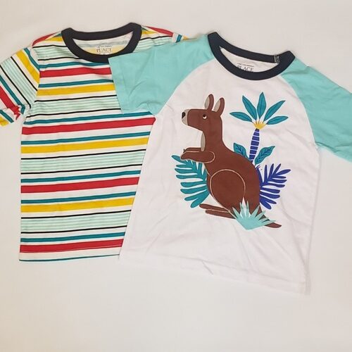 Toddler Boys 2 Pack Kangaroo Print/ Striped Tee - White