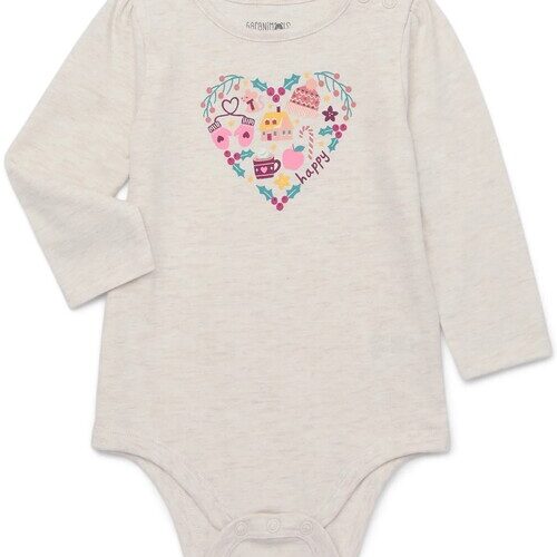 Baby Girl Long Sleeved Heart Print Bodysuit