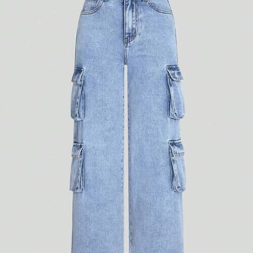 Girls Multi Pocket Overall Jeans - Medium Wash
