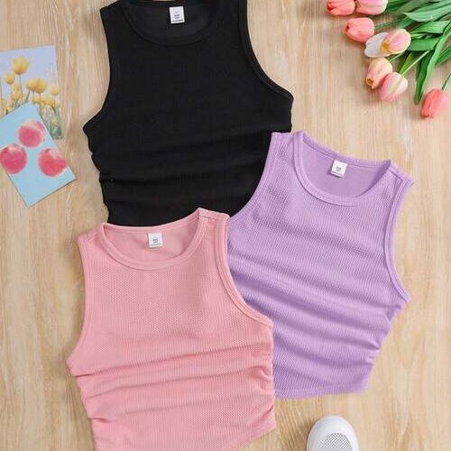 Girls Knitted Solid Color Tank
