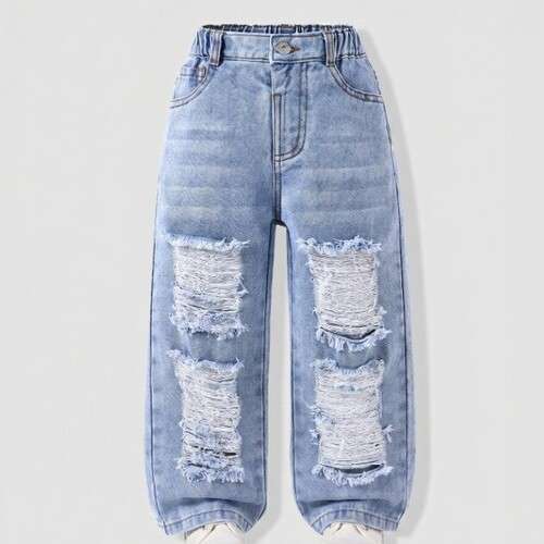 Girls Vintage Street Style Distressed Multi Pocket Jeans