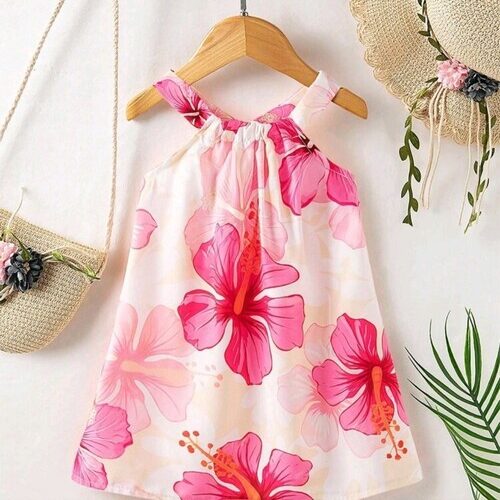 Baby Girl Floral Printed Halter Neck Dress