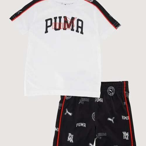 Baby Boy Contrast Trim Puma Print Tee and Shorts Set