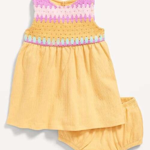 Baby Girl Crochet Panel Dress and Short Set