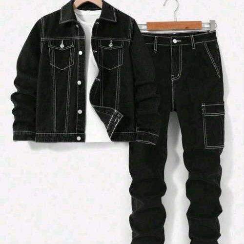 Boys Two Pcs Fashion Stitch Design Denim Jeans And Jacket Set