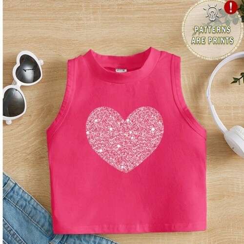 Girls Heart Design Sleeveless Round Neck Tank Top