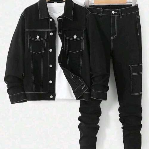 Boys Casual Y2K Vintage Street Fashion, Stitch Denim Skinny Jeans and Jacket Set