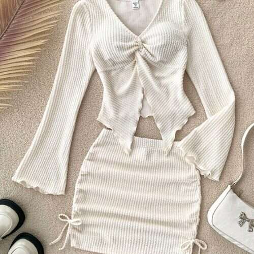 Girls 2Pcs Asymmetric Top and Skirt Set