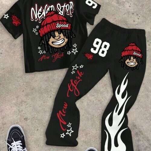 Boys Cartoon Character Print Tee and Pant Set