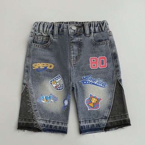 Boys Graphic Design Patchwork Denim Shorts - Image 2
