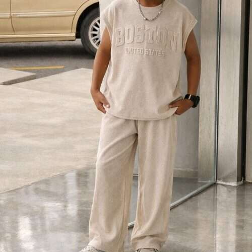 Boys Loose Style Embossed Pattern Tee And Pant Set