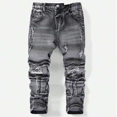 Boys Ripped Frayed Raw Edge Skinny Jeans