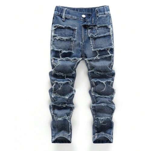 Boys Ripped Raw Edges Washed Skinny Jeans