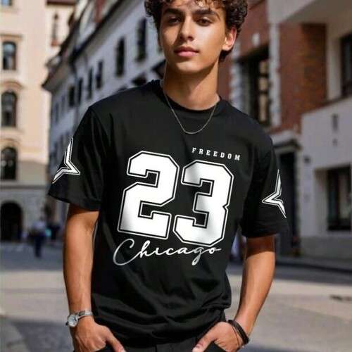Boys Sporty Number Print Round Neck Short Sleeve Tee