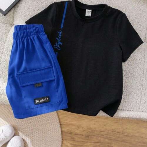 Boys Round Neck T-Shirt And Neon Shorts Set