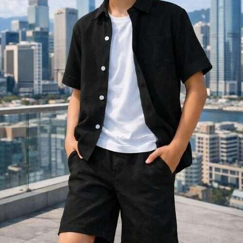 Boys Short Sleeve Single Breasted Shirt and Short Set