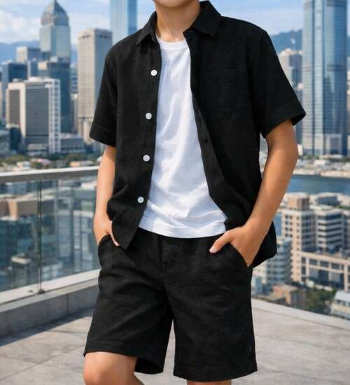 Boys Short Sleeve Single Breasted Shirt and Short Set