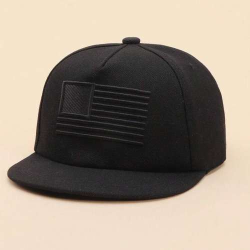 Embroidered American Flag Hip Hop Cap - Black