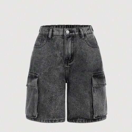 Girls Flap Pocket Baggy Straight Leg Denim Shorts