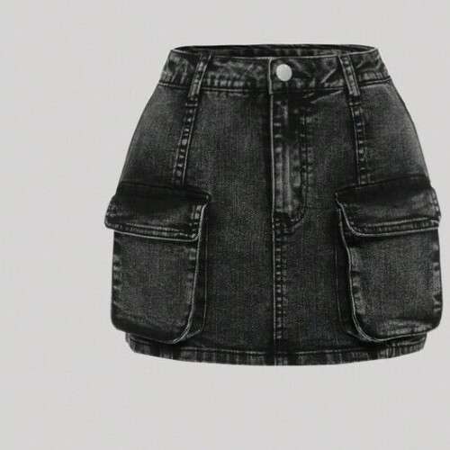 Girls Flap Pocket Denim Skirt