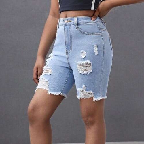 Girls High Waist Ripped Raw Edge Shorts