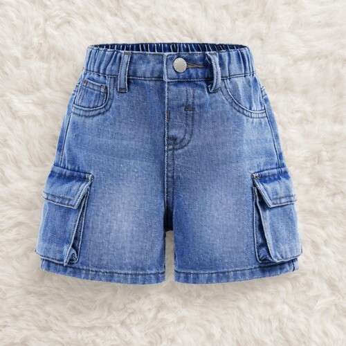 Girls Loose Cargo Denim Shorts