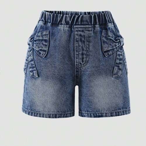 Girls Side Bow Decor Denim Shorts