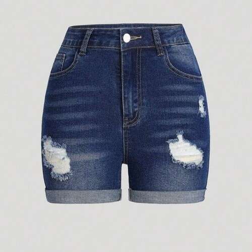 Girls Ripped Hem Stretchy Fitted Denim Shorts