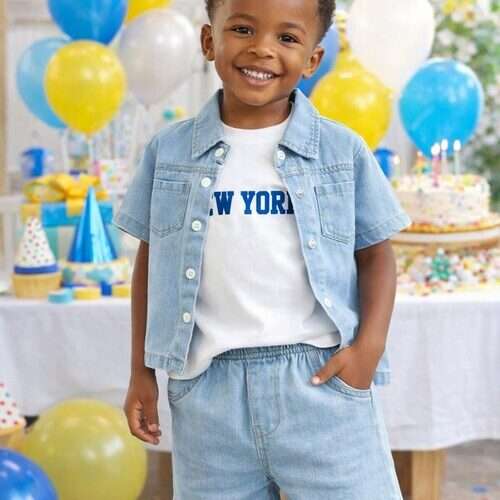 Toddler Boys 3Pcs Letter Shirt, Denim Jacket and Shorts Set