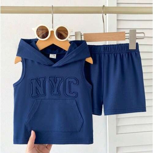 Toddler Boy Street Style Hooded Vest and Shorts Set