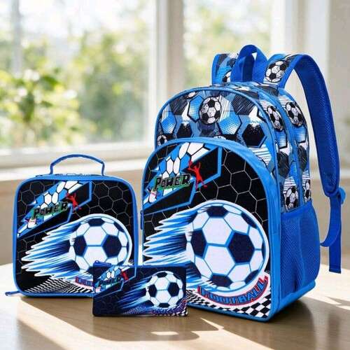 Boys 3Pc Football Print Backpack, Lunch Bag And Pencil Case Set