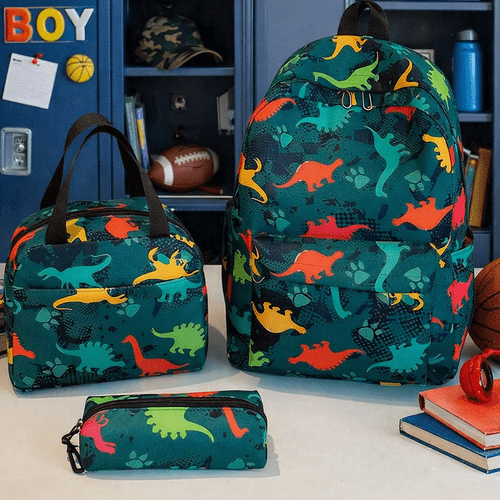 Boys 3Pc Dino Print Backpack, Lunch Bag And Pencil Case Set