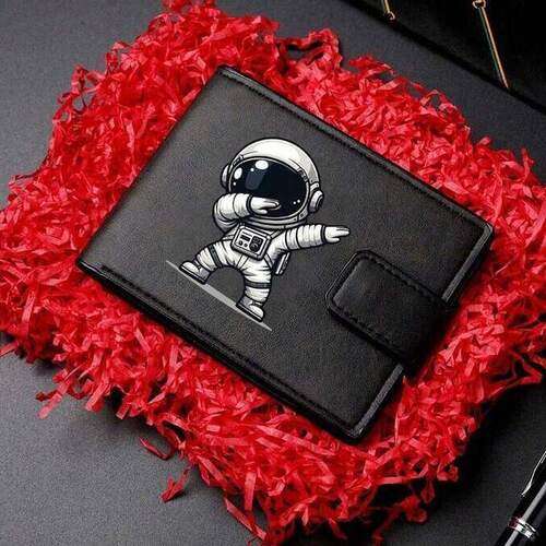 Boys Fashionable Astronaut Print Faux Leather Wallet