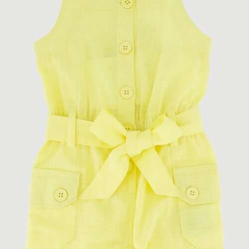 Baby Girls Tie Waist Belted Cargo Romper - Yellow - 6M