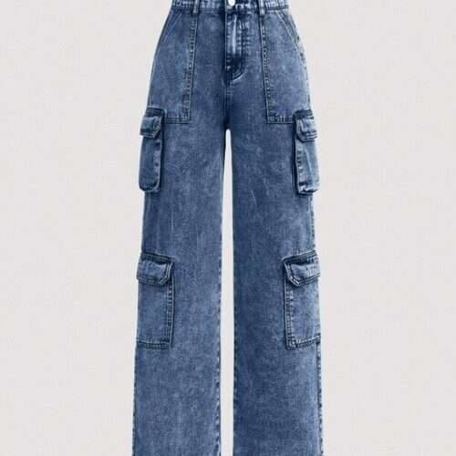 Girls Cargo Pocket Loose Straight Leg Jeans