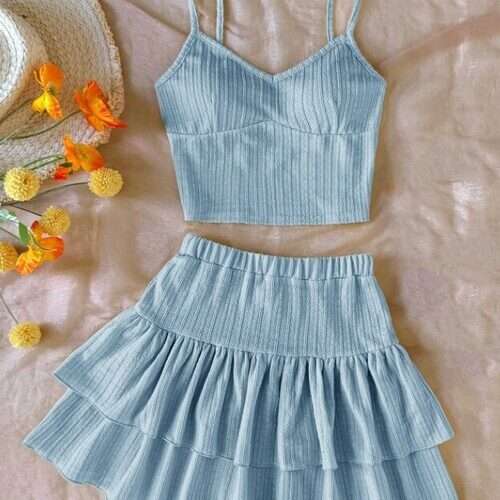 Girls Jacquard Knit Camisole Top and Ruffle Hem Skirt